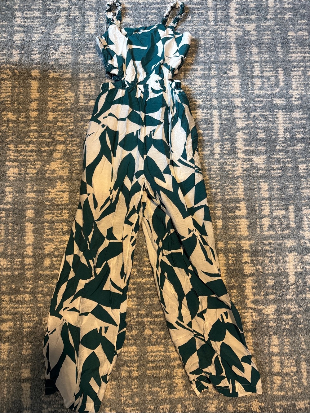 Maurices Green and Cream Leaf-Print Wide-Leg Jumpsuit